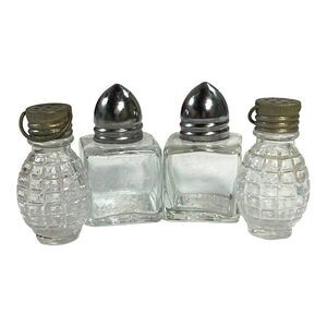 Lot of 4 Mini Bullet Top And Grenade Like Salt  Pepper Shakers Cut Pressed Glass
